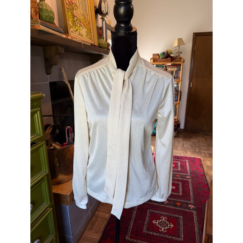 1960s The Petite Concept by Devon Cream Colored Lavallière Blouse